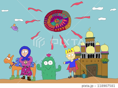 アラブの砂漠イラスト 【 サボテン ラクダ 宮殿 王様 】 アラブの砂漠イラスト 【 サボテン ラクダ 宮殿 王様 】 118907581