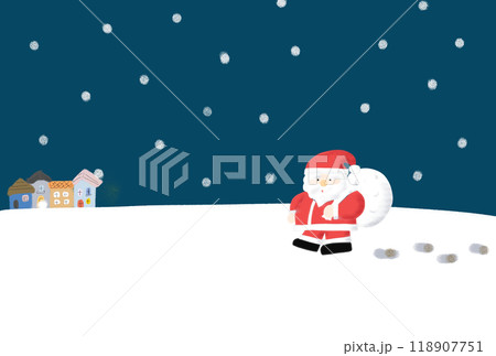 静かな夜の風景とサンタクロースのイラスト 静かな夜の風景とサンタクロースのイラスト 118907751