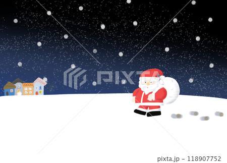 静かな夜の風景とサンタクロースのイラスト 静かな夜の風景とサンタクロースのイラスト 118907752