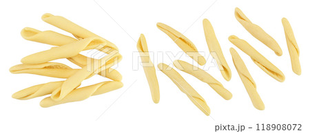 Typical Calabrian pasta called Maccheroncini also known as Maccheroni isolated on white background with full depth of field. 118908072
