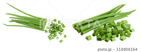 Green onion isolated on the white background. Top view. Flat lay. Green onion isolated on the white background. Top view. Flat lay. 118908164