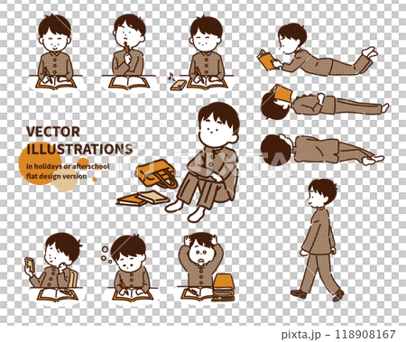 Studying students, lazy students poses illustration set 118908167