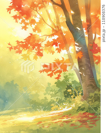 水彩タッチの幻想的な自然の風景のイラスト素材 [118908376] - PIXTA