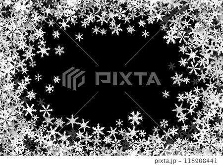 Christmas background with falling snowflakes. Winter holiday background or frame with pattern of layered snow. Christmas background with falling snowflakes. Winter holiday background or frame with pattern of layered snow. 118908441