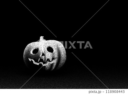 Halloween pumpkin in the dark in retro dotwork style. Mysterious Halloween Jack in vintage style. Halloween pumpkin in the dark in retro dotwork style. Mysterious Halloween Jack in vintage style. 118908443