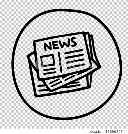 Doodle newspaper icon or logo, hand drawn with thin black line 118908474