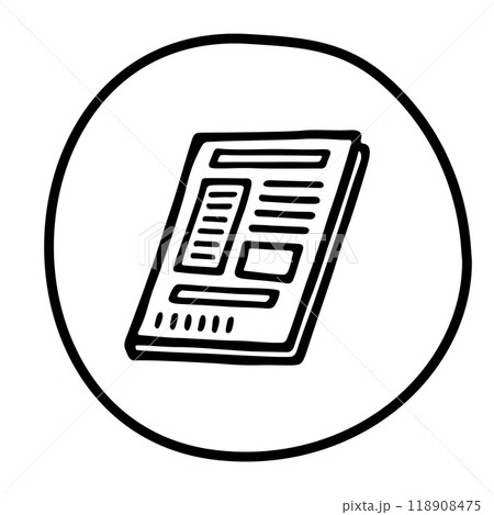 Doodle newspaper icon or logo, hand drawn with thin black line 118908475