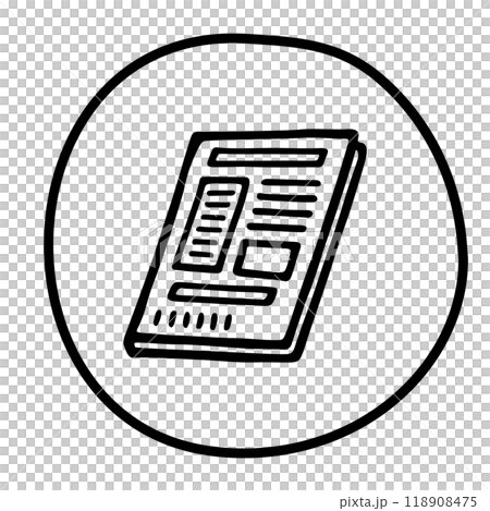 Doodle newspaper icon or logo, hand drawn with thin black line 118908475
