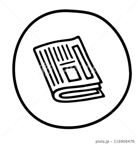 Doodle newspaper icon or logo, hand drawn with thin black line 118908476