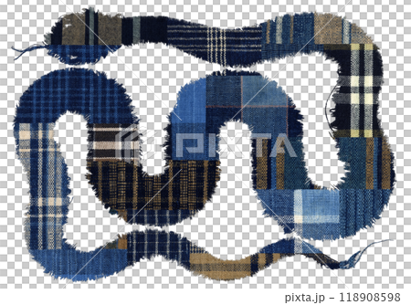 藍染生地に縞と格子の和柄で描いた「2025」干支のヘビ 藍染生地に縞と格子の和柄で描いた「2025」干支のヘビ 118908598