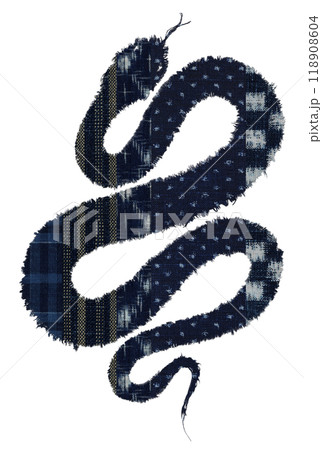 藍染の伝統模様で描いたパッチワークの蛇「2025」年賀切抜き素材 藍染の伝統模様で描いたパッチワークの蛇「2025」年賀切抜き素材 118908604