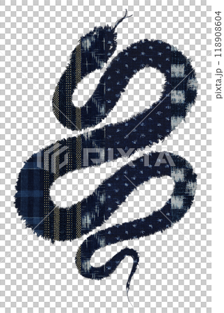 藍染の伝統模様で描いたパッチワークの蛇「2025」年賀切抜き素材 藍染の伝統模様で描いたパッチワークの蛇「2025」年賀切抜き素材 118908604