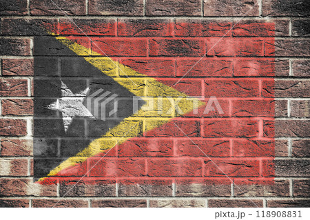 East Timor flag painted on brick wall 118908831