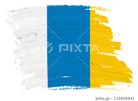 Canary Islands flag background paint splash brushstroke 118908841