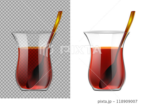 Turkish tea cup with black tea and gold spoon 118909007