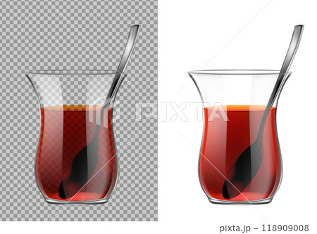 Turkish tea cup with black tea and silver spoon 118909008