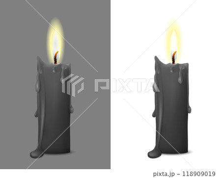 Realistic image of a burning candle with wax drips 118909019