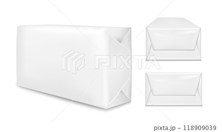 White paper packaging isolated on white background. Sachet for soap, coffee, spices, sweets, cookies and flour 118909039