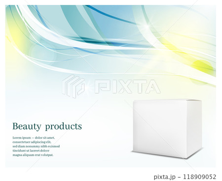 White paper packaging on blue waves background. Square box for cosmetics and perfumery 118909052