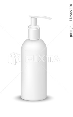 White plastic bottle with pump dispenser White plastic bottle with pump dispenser 118909116