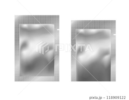 Black empty plastic packaging. Foil or plastic sachet for food or medicines 118909122