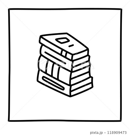Doodle pile of books icon hand drawn with thin line in lineart style. Knowledge symbol 118909473