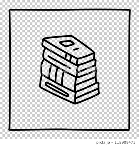 Doodle pile of books icon hand drawn with thin line in lineart style. Knowledge symbol 118909473