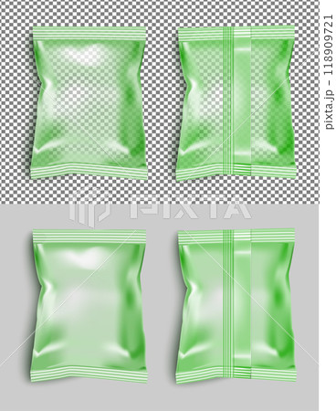 Green blank foil food snack pack for chips, candy and other products Green blank foil food snack pack for chips, candy and other products 118909721