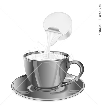 Single serve cup for dairy creamer. Black glass coffee cup and saucer Single serve cup for dairy creamer. Black glass coffee cup and saucer 118909730