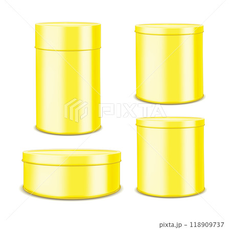 Round metal can for food, cookies and gifts. Isolated on white background Round metal can for food, cookies and gifts. Isolated on white background 118909737