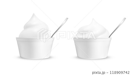Ice cream in a cup with a spoon 118909742