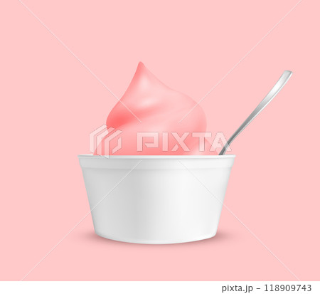 Strawberry ice cream in a cup with a spoon 118909743