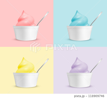 Color ice cream in a cup with a spoon 118909746