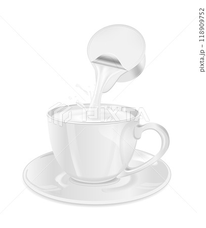 Single serve cup for dairy creamer. Glass coffee cup and saucer Single serve cup for dairy creamer. Glass coffee cup and saucer 118909752