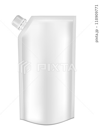 White empty plastic packaging with cap. Blank foil sachet for food or drink White empty plastic packaging with cap. Blank foil sachet for food or drink 118909771
