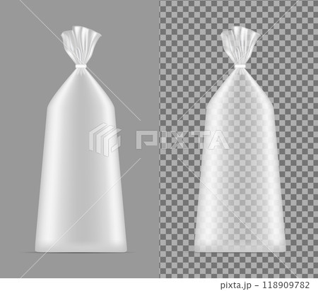 Transparent blank foil or paper packaging. Sachet for bread, coffee, sweets, cookies and gift 118909782