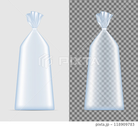 Transparent blank foil or paper packaging. Sachet for bread, coffee, sweets, cookies and gift 118909783