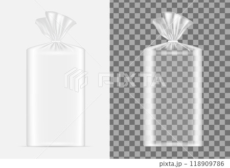 Transparent blank packaging for bread. Sachet for coffee, sweets, cookies and gift Transparent blank packaging for bread. Sachet for coffee, sweets, cookies and gift 118909786