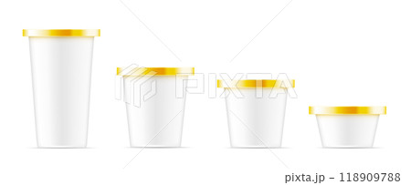 White container with gold metal cap for ice cream, food or cosmetic White container with gold metal cap for ice cream, food or cosmetic 118909788