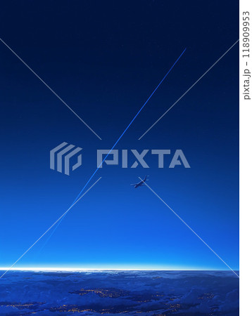 飛行機が飛び立ったあとの夜空の風景 飛行機が飛び立ったあとの夜空の風景 118909953