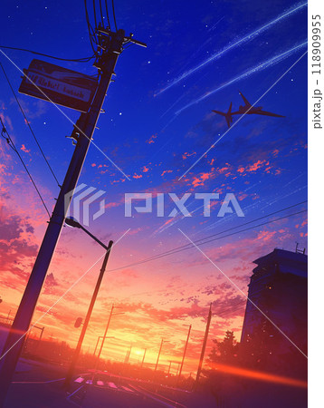 飛行機が飛び立ったあとの夜空の風景 118909955