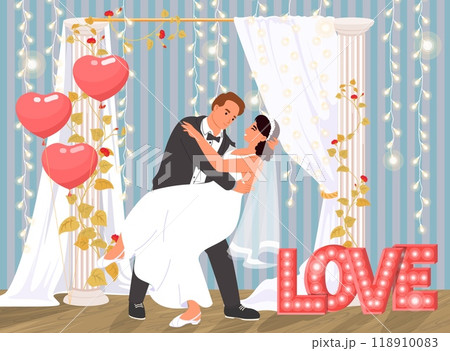 Groom kissing bride for romantic photo memory shoot 118910083