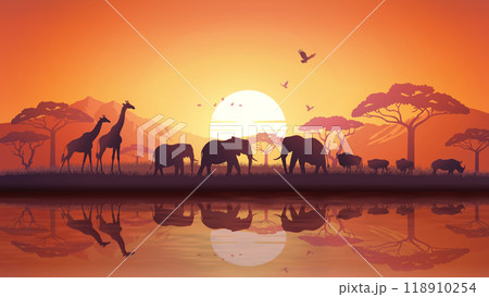 African Wildlife at Sunset 118910254