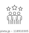 Three outlined figures with stars above, symbolizing a rating or review system. 118910305