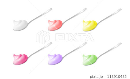 Spoon of  yogurt. Fruit colored ice cream 118910483