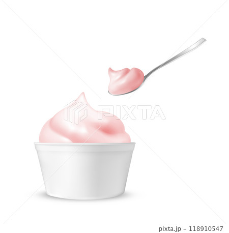 Strawberry ice cream in a cup with a spoon 118910547
