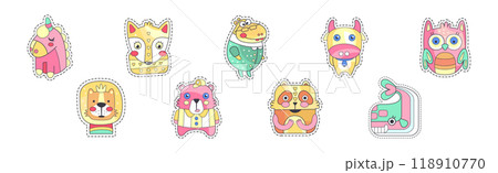 Cute Animal Sticker or Patch with Pretty Mammal Vector Set 118910770