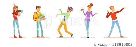 Happy People Character Celebrating Holiday and Festive Event Vector Set 118910802