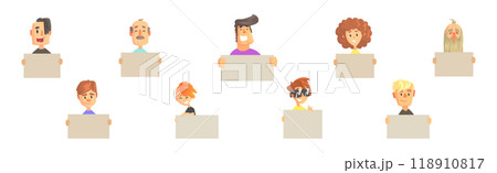 Funny Man and Woman with Empty Plaque and Banner Vector Set 118910817