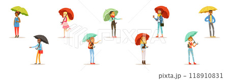 People Character with Umbrella Walk in Rainy Day Vector Set People Character with Umbrella Walk in Rainy Day Vector Set 118910831